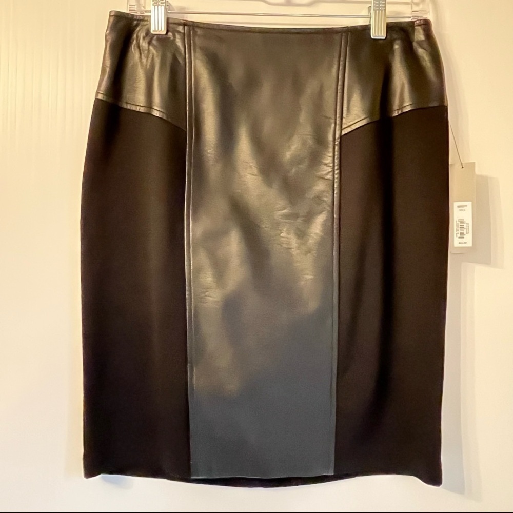 NWT Vegan Faux Leather Panel Pencil Skirt Black